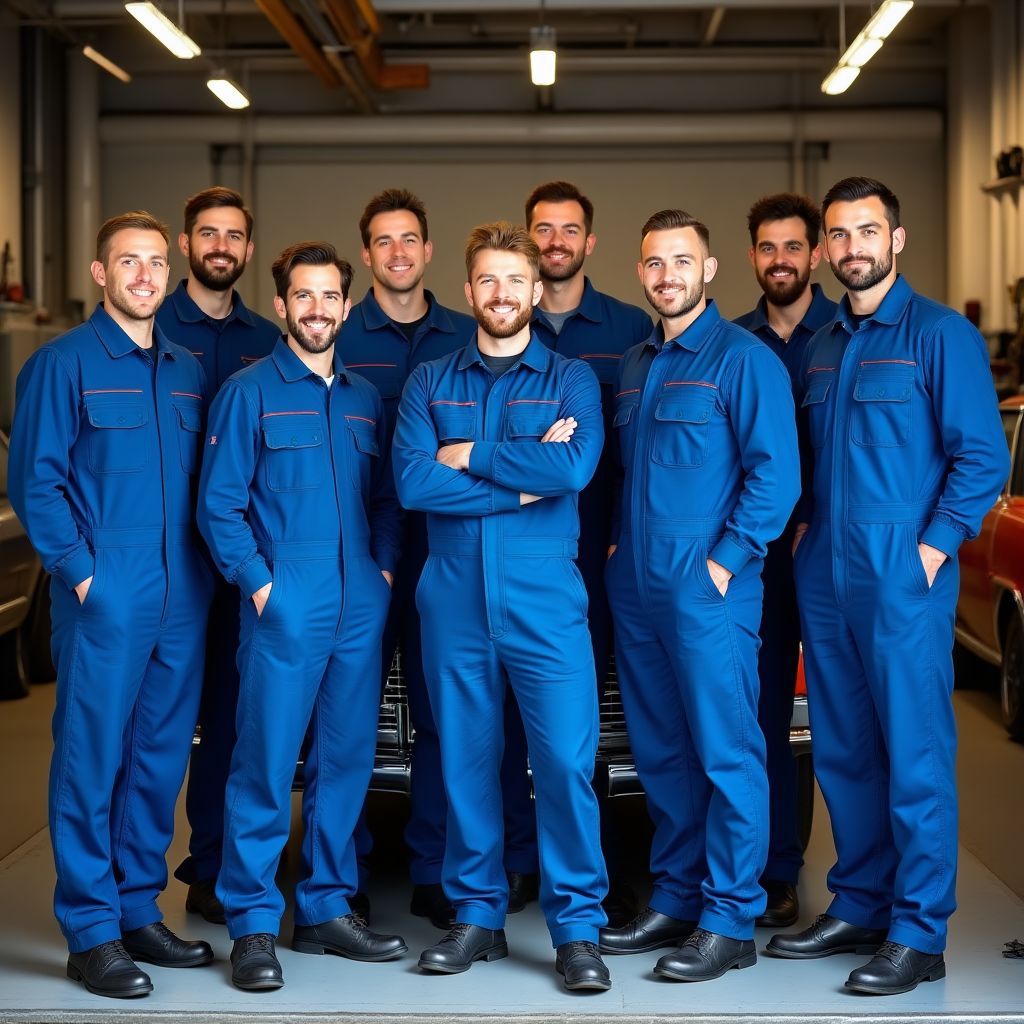 Teamfoto vor der Werkstatt
